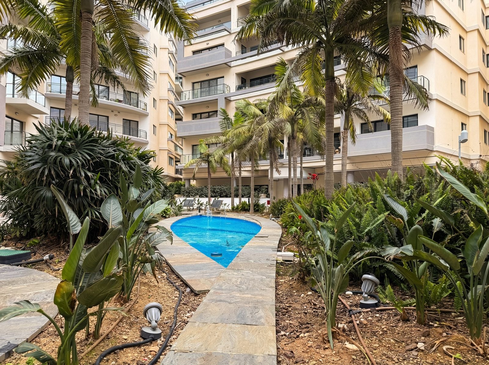 Courtyard with palms and fountain