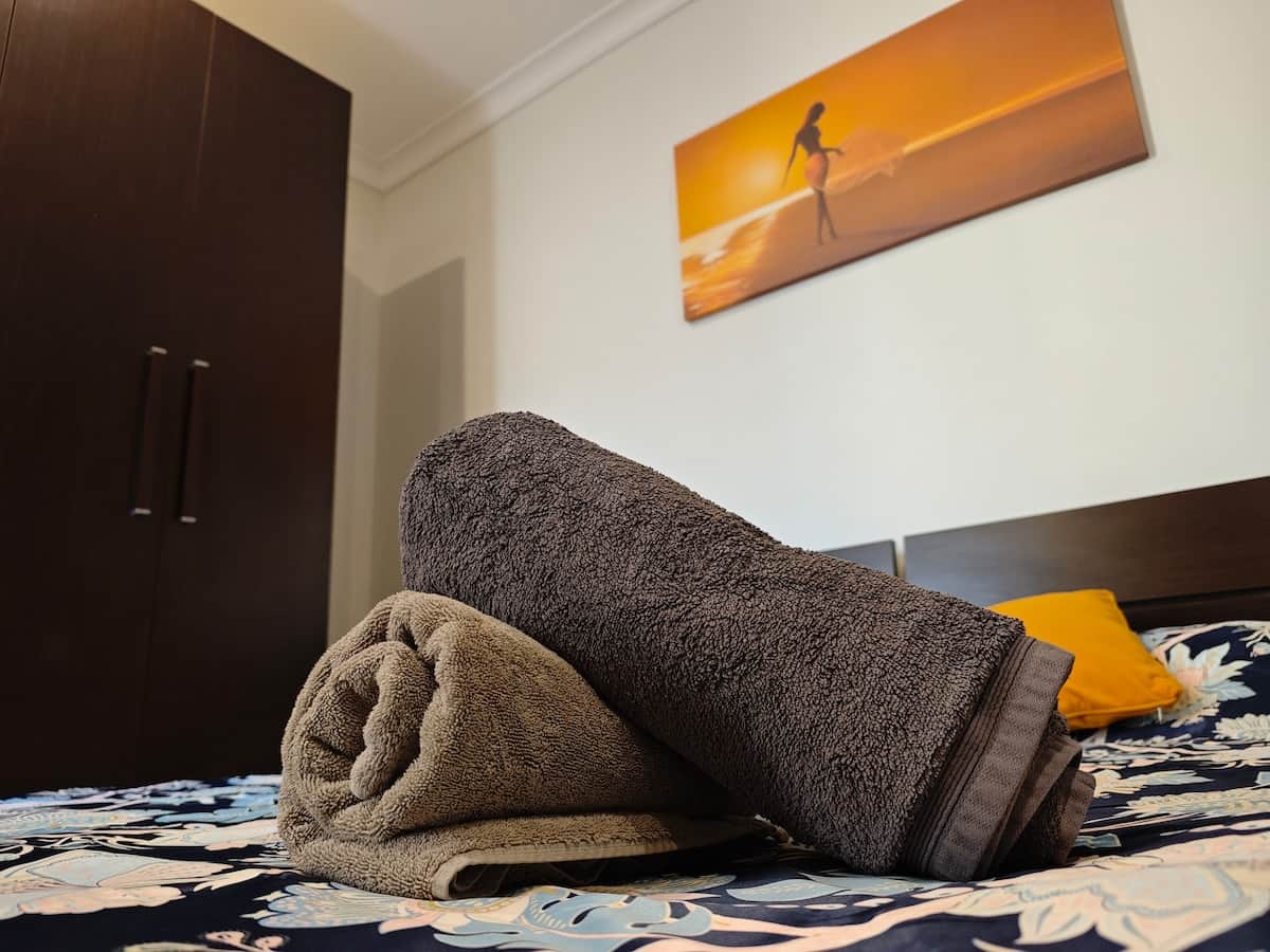 Towels on bed